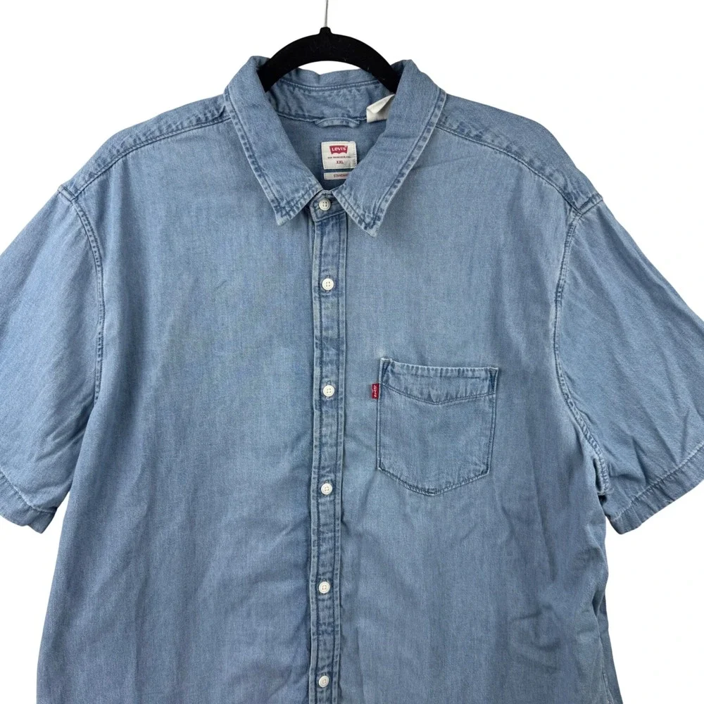 Levi's Denim Button‎ Down Shirt Mens XXL Blue Short Sleeve Chambray Western